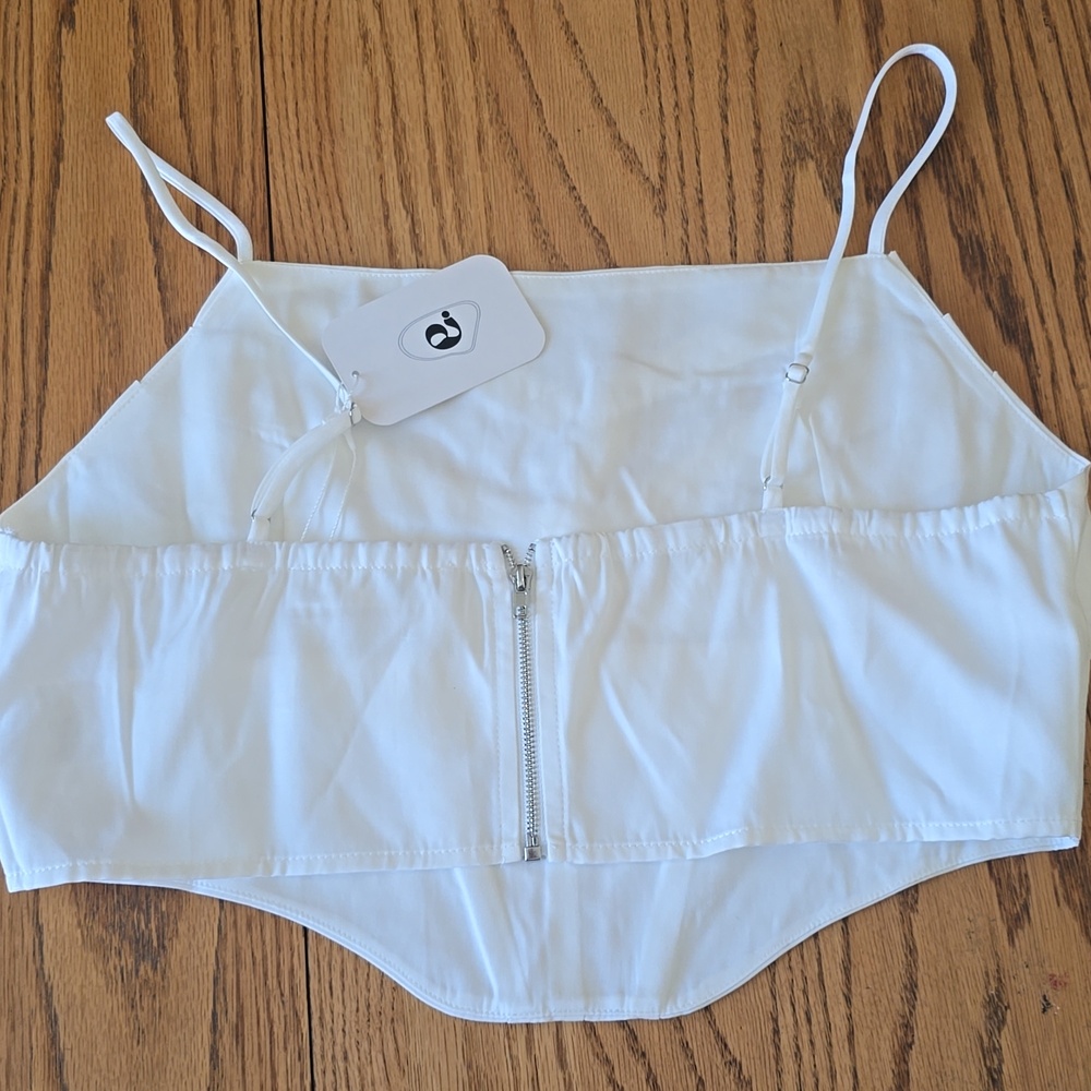 💥SOLD💥 Elodie- Camisole Beige corset-style crop top W/ Adjustable Straps - Picture 3 of 3